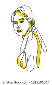 Abstract line art sketch drawing portrait of a woman face. vector illustration