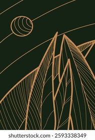 Abstract line art style background. Modern simple Japanese design. Outline hand drawn illustration. 