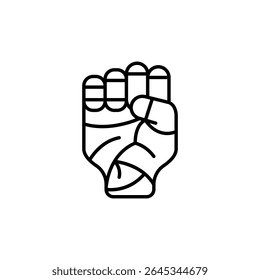 Símbolo de arte de linha abstrata de um punho bloqueado na superfície transparente