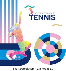 abstract line art of tennis player with racket design soft bright colors. male player style vector triangle line art. sport concept. isolated white and geometric