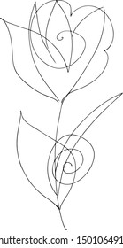 Abstract line art tulip for print design. Tulip flower line art. Simple modern style. Silhouette design. Vector floral print. Flower icon. Illustration isolated white background. Creative logo.