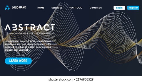 Abstract line art vector background  website Landing Page. Template for websites.Wave with lines created using blend tool.Abstract dark blue background with a coloured dynamic waves.