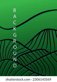 Abstract line art vector background. Nature landscape linear pattern. Green colored backdrop. Hills simple design. Doodle outline trendy hand drawn print.