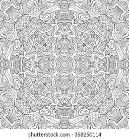 Abstract line art vector decorative ethnic floral seamless pattern