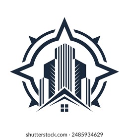 abstract line art vector house and building compass logo