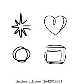 Abstract Line Art Vector Icons Set, Minimalist Style, Isolated on White Background, Modern Graphic Elements