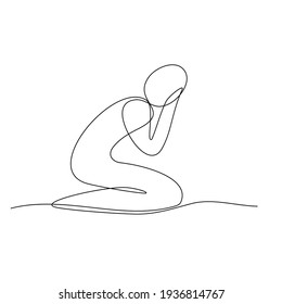 Resumen de ilustraciones de líneas de arte vectorial de una persona en un profundo dolor. Línea continua, minimalismo. 