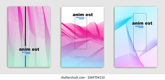 Abstract line art vector minimal contemporary brochure designs set, cover templates, geometric halftone gradient. For Banners, Placards, Posters, Flyers. Beautiful and special, pattern texture.