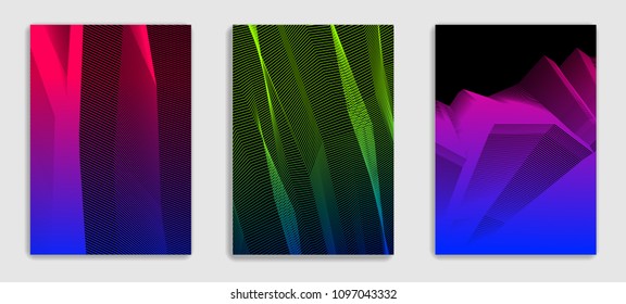 Abstract line art vector minimal contemporary brochure designs set, cover templates, geometric halftone gradient. For Banners, Placards, Posters, Flyers. Beautiful and special, pattern texture.
