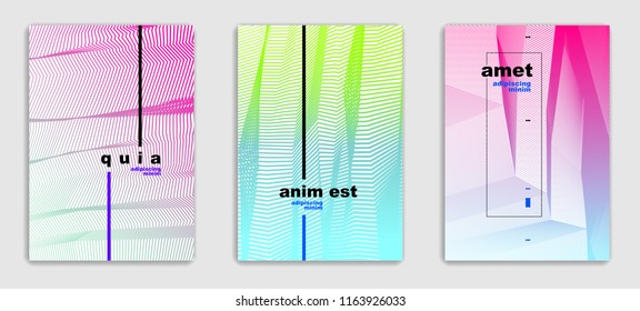 Abstract line art vector minimal contemporary brochure designs set, cover templates, geometric halftone gradient. For Banners, Placards, Posters, Flyers. Beautiful and special, pattern texture.