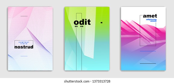 Abstract line art vector minimal contemporary brochure designs set, cover templates, geometric halftone gradient. For Banners, Placards, Posters, Flyers. Beautiful and special, pattern texture.
