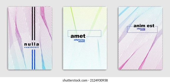 Abstract line art vector minimal contemporary brochure designs set, cover templates, geometric halftone gradient. For Banners, Placards, Posters, Flyers. Beautiful and special, pattern texture.