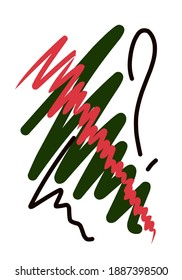 Resumen de arte de líneas en la pared. Color rojo, verde y negro de la decoración minimalista de la pared. Vinatge y auténtico arte mural para la casa escandinava.