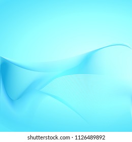 Abstract line art, wavy lines, smooth blue colored background.