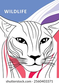 Abstract line art of a wild feline with modern gradient background in colorful wildlife theme
