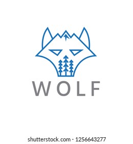 abstract line art wolf vector design template