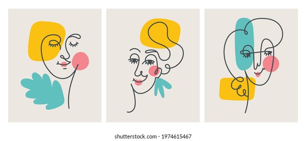 Abstract Line art of woman face wall art decoration