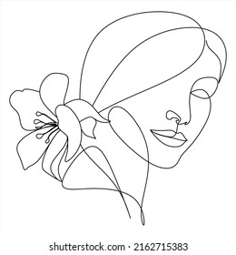 Abstract Line Art Woman Flowers Minimal Stock Vector (Royalty Free ...