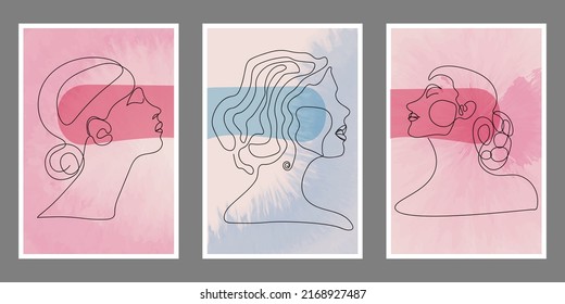 Abstract  Line Art Of Woman On Watercolor Background