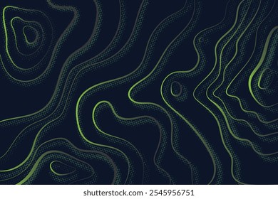 Abstract line background. Black topographic contour map concept. Neon green terrain outline pattern.