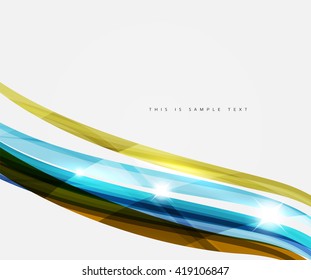 Abstract line background - color curve stripes in motion concept and with light and shadow effects. Presentation banner and business card message design template