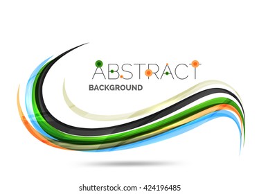 Abstract line background - color curve stripes in motion concept and with light and shadow effects. Presentation banner and business card message design template