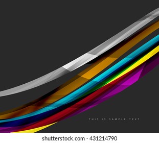 Abstract line background - color curve stripes in motion concept and with light and shadow effects. Presentation banner and business card message design template
