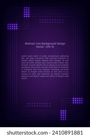 Abstract line background cover design, set of rectangular lines frame with glowing lights at two corners, dark purple color tone