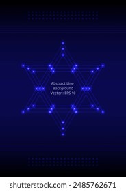 Abstract line background cover design, theme of six pointed star frame with lights on dark blue tone background