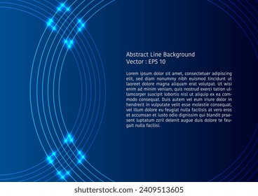 Abstract line background design, two sets of circular line with glowing light, blue color tone