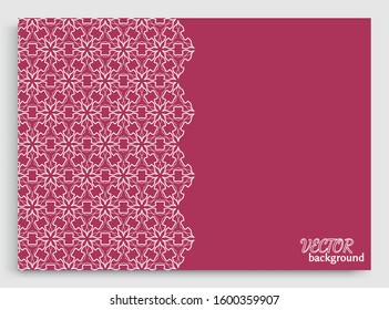 Abstract line background with place for the text. Greeting card or Wedding invitation template. Geometric trendy linear background, lace texture, tribal ethnic arabic, indian decorative ornament