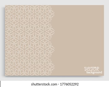 Abstrakter Zeilenhintergrund mit Platz für den Text. Grußkarte oder Hochzeitseinladung. Geometrischer, linearer Hintergrund, Spitzentextur, ethnisch arabische Stämme, indische Zierverzierungen