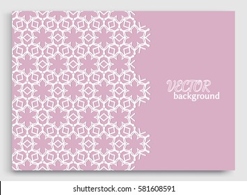 Abstract line background with place for the text. Greeting card or Wedding invitation template with lace border pattern. Geometric trendy linear ornament, tribal ethnic arabic, indian, turkish style