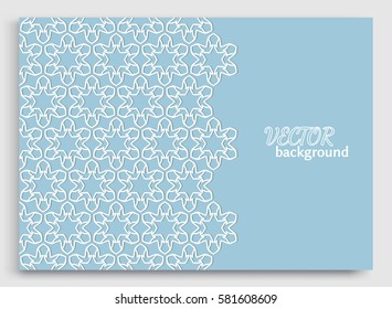 Abstract line background with place for the text. Greeting card or Wedding invitation template with lace border pattern. Geometric trendy linear ornament, tribal ethnic arabic, indian, turkish style