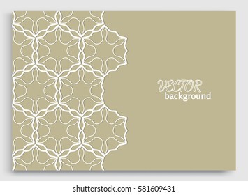 Abstract line background with place for the text. Greeting card or Wedding invitation template with lace border pattern. Geometric trendy linear ornament, tribal ethnic arabic, indian, turkish style