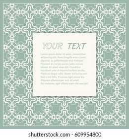 Abstract line background with place for the text. Greeting card or Wedding invitation template. Geometric trendy linear background, lace texture, tribal ethnic arabic, indian decorative ornament