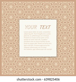 Abstract line background with place for the text. Greeting card or Wedding invitation template. Geometric trendy linear background, lace texture, tribal ethnic arabic, indian decorative ornament