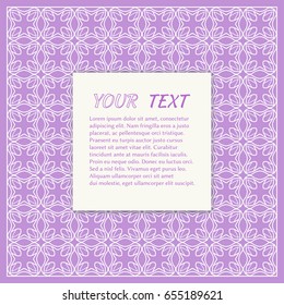 Abstract line background with place for the text. Greeting card or Wedding invitation template. Geometric trendy linear background, lace texture, tribal ethnic arabic, indian decorative ornament