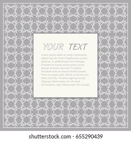 Abstract line background with place for the text. Greeting card or Wedding invitation template. Geometric trendy linear background, lace texture, tribal ethnic arabic, indian decorative ornament