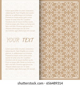 Abstract line background with place for the text. Greeting card or Wedding invitation template. Geometric trendy linear background, lace texture, tribal ethnic arabic, indian decorative ornament