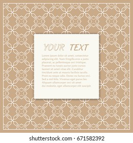 Abstract line background with place for the text. Greeting card or Wedding invitation template. Geometric trendy linear background, lace texture, tribal ethnic arabic, indian decorative ornament