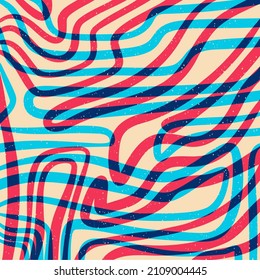 Abstract line background with red and blue line. Riso print effect. 