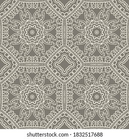 Abstract line background, seamless texture, retro floral and geometric ornament, lace pattern, tribal ethnic decoration, hand drawn artwork
