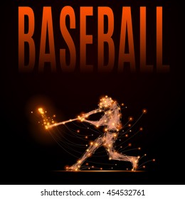 Abstrakter Line-Baseballspieler in Bewegung. Silhouette eines Mannes aus Linien und Punkten. Baseballwettbewerbe auf polygonalem Hintergrund. Vektorgrafik im Brandstil