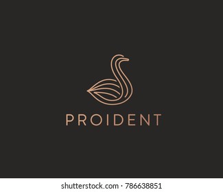 Abstract line bird duck logo design. Swan spa vector logotype