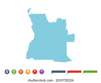 Abstract line blue Angola map with pointer marks for infographic.