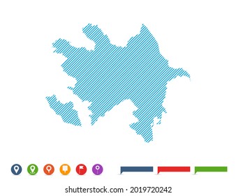 Abstrakte Linie blauer Aserbaidschan Karte mit Zeigermarken für Infografik.