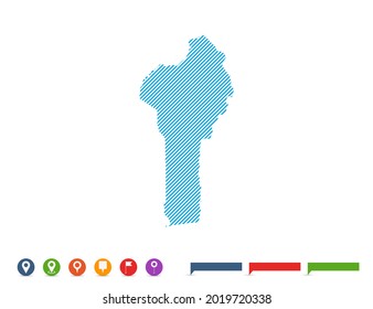 Abstract line blue Benin map with pointer marks for infographic.