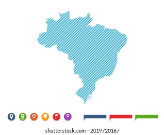 Abstract line blue Brazil map with pointer marks for infographic.