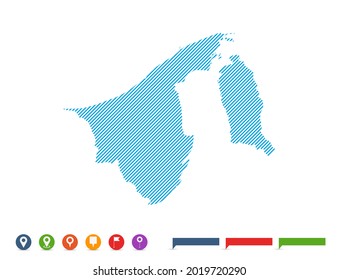 Abstrakte Linie blau Brunei Karte mit Zeigermarken für Infografik.